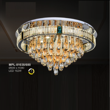 A - MPL - 81038/600: Đèn áp trần LED Phale  - KT: Ø600mm x H380mm - Đèn LED 102W đổi 3 màu