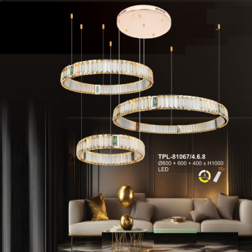 A - TPL - 81067/8.6.4: Đèn thả 3 vòng LED Phale - KT: Ø(800+600+400)mm  x H1000mm - Đèn LED đổi 3 màu
