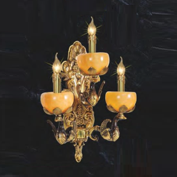 NV 811/3: Đèn gắn tường đồng chao đá 3 bóng  - KT: L220 mm x H460mm - Bóng đèn E14 x 3