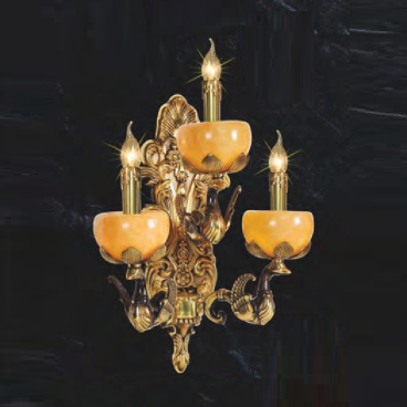 NV 811/3: Đèn gắn tường đồng chao đá 3 bóng  - KT: L220 mm x H460mm - Bóng đèn E14 x 3