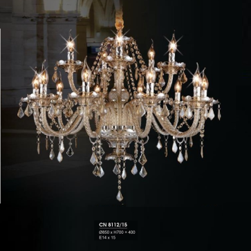 HF - CN 8112/15: Đèn chùm 15 tay - KT: Ø850mm x H700mm + 400mm - Bóng đèn E14 x 15 bóng