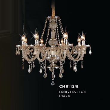 HF - CN 8112/8: Đèn chùm 8 tay - KT: Ø700mm x H550mm + 400mm - Bóng đèn E14 x 8 bóng