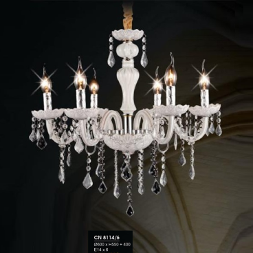 HF - CN 8114/6: Đèn chùm nến 6 tay - KT: Ø600mm x H550mm +400mm - Bóng đèn E14 x 6 bóng