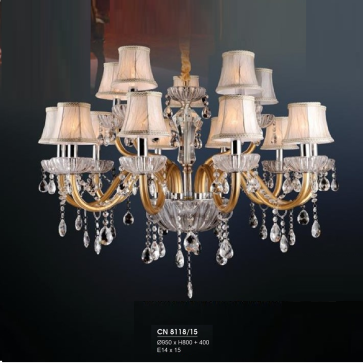 HF - CN 8118/15: Đèn chùm 15 tay - KT: Ø950mm x H800mm + 400mm - Bóng đèn E14 x 15 bóng
