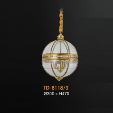 VE - TĐ - 8118/3: Đèn thả đồng - KT: Ø300mm x H470mm - Đèn chân E14 x 3 bóng