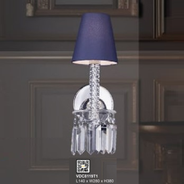 35 - VDC8119T1:  Đèn gắn tường 1 bóng  chao màu - KT: L140mm x W280mm x H380mm - Bóng đèn nến chân E14 x1 bóng