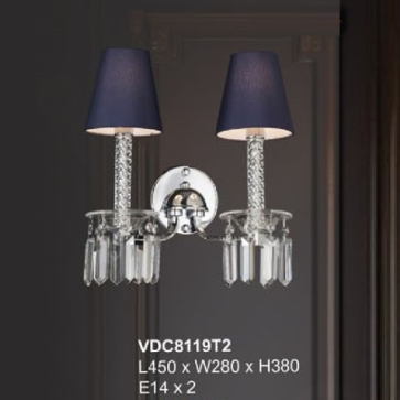 35 - VDC8119T2: Đèn gắn tường đôi  chao màu - KT: L450mm x W280mm x H380mm - Bóng đèn nến chân E14 x 2bóng