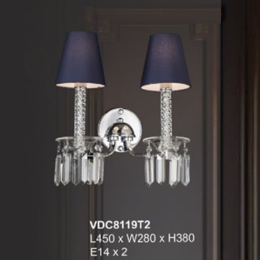 35 - VDC8119T2: Đèn gắn tường đôi  chao màu - KT: L450mm x W280mm x H380mm - Bóng đèn nến chân E14 x 2bóng