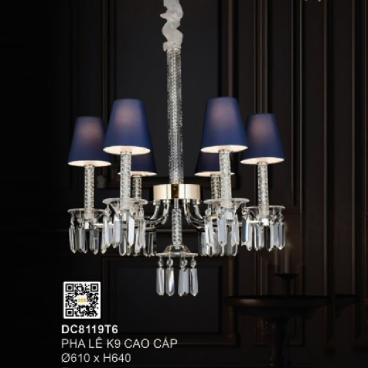35 - DC119T6: Đèn chùm 6 tay chao dù vải màu - KT: Ø610mm x H640mm - Đèn E14 x 6 bóng