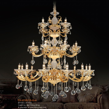 VE - CN - 8120/12+8+4: Đèn chùm nến 24 tay - KT: Ø1180mm x H1800mm - Bóng đèn nến E14 x 24 bóng