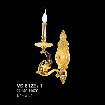 SN - VĐ 8122/1: Đèn vách đồng đơn - KT: Ø140mm x H420mm - Đèn chân E14 x 1 bóng