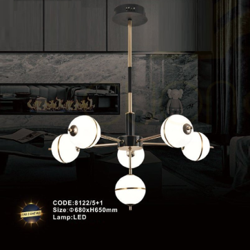 CODE: 8122/5+1: Đèn chùm LED 6 tay - KT: Ø680mm x H650mm - Đèn LED đổi 3 màu