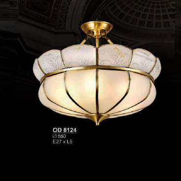 SN - OĐ 8124: Đèn thà đồng chao thủy tinh - KT: Ø550mm - Đèn E27 x 5 bóng