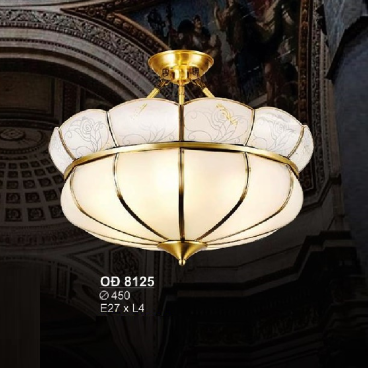 SN - OĐ 8125: Đèn thà đồng chao thủy tinh - KT: Ø450mm - Đèn E27 x 4 bóng