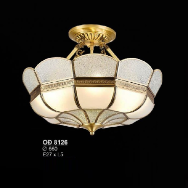 SN - OĐ 8126: Đèn thà đồng chao thủy tinh - KT: Ø550mm - Đèn E27 x 5 bóng