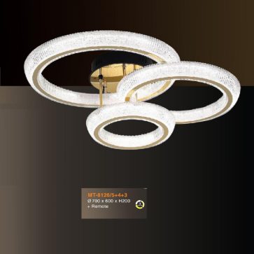 V - MT - 8126/5+4+3: Đèn áp trần LED 3 vòng - KT: L700mm x W600mm x H200mm - Đèn LED đổi 3 màu