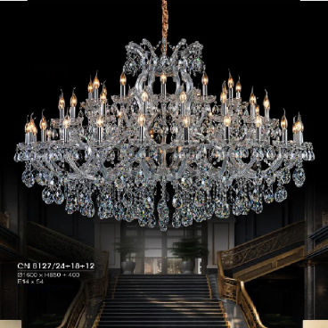 HF  - CN 8127/24+18+12: Đèn chùm Phale nến 54 tay - KT: Ø1600mm x H850mm  + 400mm - Đèn chân E14 54 bóng