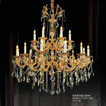 HF -  CN 8133/12+6: Đèn chùm nến 18 tay - KT: Ø1050mm x H1200mm + 450mm - Bóng đèn nến E14 x 18 bóng