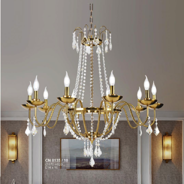 S - CN 8135/10: Đèn chùm nến hạt Phale - KT: Ø970mm x H820mm - Bóng đèn nến E14 x 10 bóng