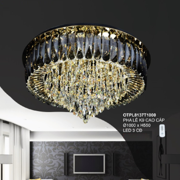 3-  OTPL8137T1000: Áp trần Phale K9 cao cấp - KT: Ø1000mm x H550mm - Đèn LED đổi 3 màu - Remote