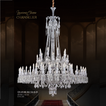 HF - CN 8140/32+16+8+8: Đèn chùm Phale nến 64 tay - KT: Ø1700mm x H2120mm  -  Bóng đèn E14 x 64 bóng