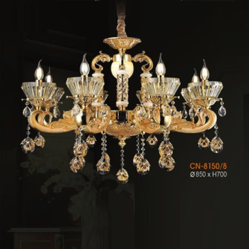 VE - CN - 8150/8: Đèn chùm nến Phale 8 tay, chao thủy tinh - KT: Ø850mm x H700mm - Bóng đèn nến chân E14 x 8 bóng