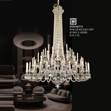 DC8155T75: Đèn chùm Phale nến 75 tay - KT: Ø1800mm x H2350mm - Bóng đèn E14 x 75 bóng