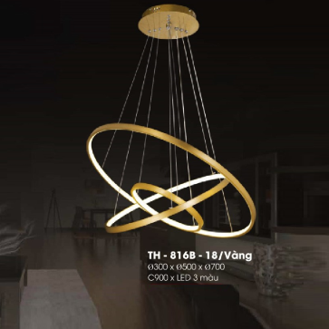 TH - 816B-18/Vàng: Đèn thả 3 vòng LED - KT: Ø(300+500+700)mm x H900mm - Đèn LED đổi 3 màu