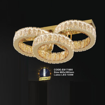 CODE: E817/600: Đèn áp trần LED - KT: 600mm x 300mm - Đèn LED 185W ánh sáng đổi 3 màu