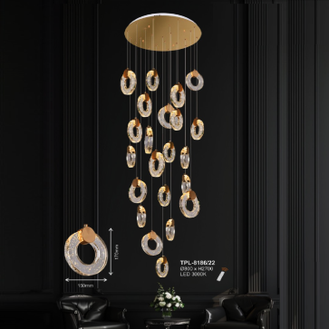 A - TPL - 8186/22: Đèn thả thông tầng  LED - KT: Ø800mm x H2700mm - Đèn LED ánh sáng 3000K