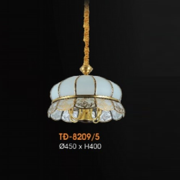 VE - TĐ - 8209/5: Đèn thả đồng - KT: Ø450mm x H400mm - Đèn chân E14 x 5 bóng