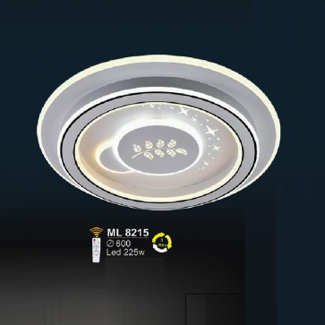 SN - ML 8215: Đèn ốp trần LED Mica - KT: Ø600mm - Đèn LED 225W - Ánh sáng đổi 3 màu - Remote