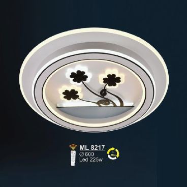 SN - ML 8217: Đèn ốp trần LED Mica - KT: Ø600mm - Đèn LED 225W - Ánh sáng đổi 3 màu - Remote