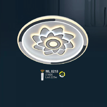 SN - ML 8218: Đèn ốp trần LED Mica - KT: Ø600mm - Đèn LED 225W - Ánh sáng đổi 3 màu - Remote