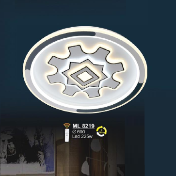 SN - ML 8219: Đèn ốp trần LED Mica - KT: Ø600mm - Đèn LED 225W - Ánh sáng đổi 3 màu - Remote