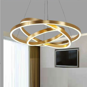 TH - 822/Viền vàng: Đèn thả 3 vòng LED xi màu vàng - KT: Ø(400 + 600+800)mm - Đèn LED đổi 3 màu