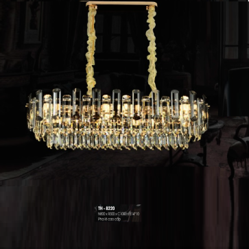 TH - 8220: Đèn thả ngang phale K9 - KT: L800mm x W300mm  x H1000mm - Đèn E14 x10 bóng