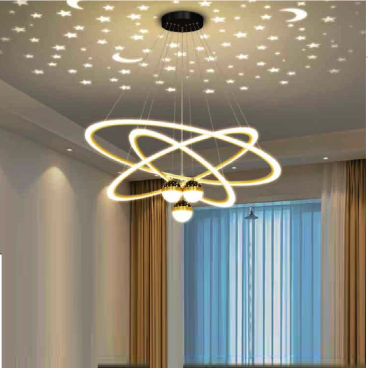 TH - 8233: Đèn thả 3 vòng LED + thả chao 3 quả bi LED - KT: Ø(400+600 + 800)mm x H1000mm - Đèn LED đổi 3 màu