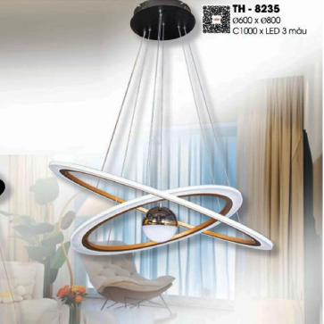 TH - 8235: Đèn thả vòng LED  - KT: Ø(600+800)mm x H1000mm - Đèn LED đổi 3 màu