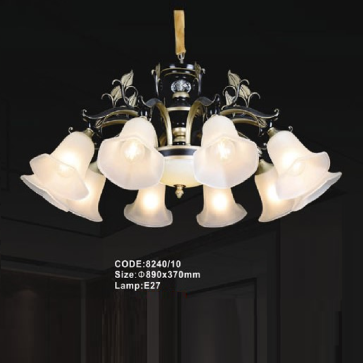 CODE: 8240/10: Đèn chùm 10 tay chao thủy tinh - KT: Ø890mm x H370mm - Bóng đèn E27 x 10 bóng