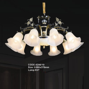 CODE: 8240/10: Đèn chùm 10 tay chao thủy tinh - KT: Ø890mm x H370mm - Bóng đèn E27 x 10 bóng