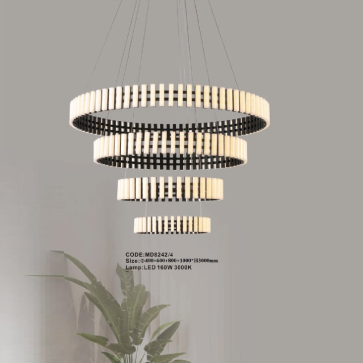 CODE: 8242/4: Đèn thả 4 vòng đèn LED - KT: Ø(400+600+800+1000)mm x H3000mm - Đèn LED 160W - Ánh sáng vàng 3000K