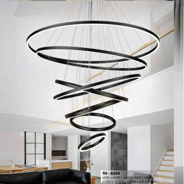 TH - 8254: Đèn thả 7 vòng LED - KT: Ø(200+300+400+600+800+1000+1200)mm x H2500mm - Đèn LED đổi 3 màu