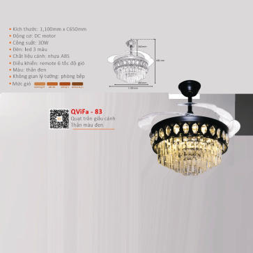 QVifa - 83: Quạt trần đèn LED cánh nhựa