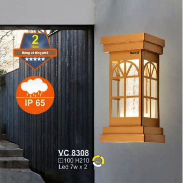 SN - VC 8308: Đèn gắn tường ngoài trời - KT: 100mm x 100mm x H210mm - Đèn LED 7W x 2, ánh sáng đổi 3 màu