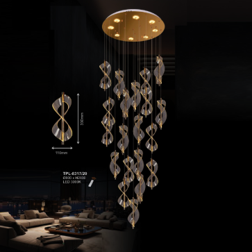 A - TPL - 8317/20: Đèn thả LED 20 bóng  - KT: Ø800mm x H2800mm - Đèn LED ánh sáng vàng 3000K