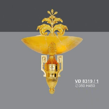 SN - VĐ 8319:  Đèn vách đồng chao đá - KT: Ø350mm x H450mm - Đèn chân E14 x 1 bóng