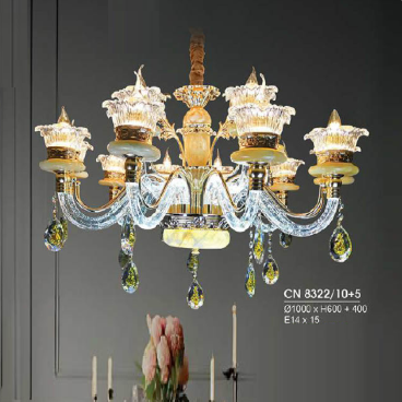 HF - CN 8322/10+5: Đèn chùm 15 tay - KT: Ø1000mm x H600mm + 400mm - Bóng đèn E14 x 15 bóng + Đèn LED