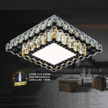 CODE: 835-2/600F: Đèn áp trần vuông LED - KT : L600mm x W600mm - Đèn LED 160W ánh sáng đổi 3 màu