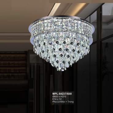A - MPL- 84237/600: Đèn áp trần Phale màu khói + trong - KT: Ø600mm x H370mm -  Bóng đèn E14 x 12 bóng